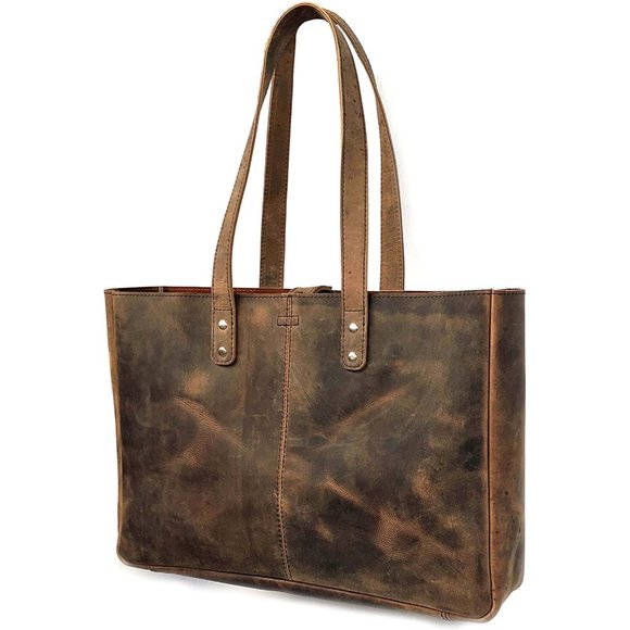 Full Grain Buffalo Leather Tote Vintage Leather Work Tote Large Shoulder Bag - Picture 5 of 5